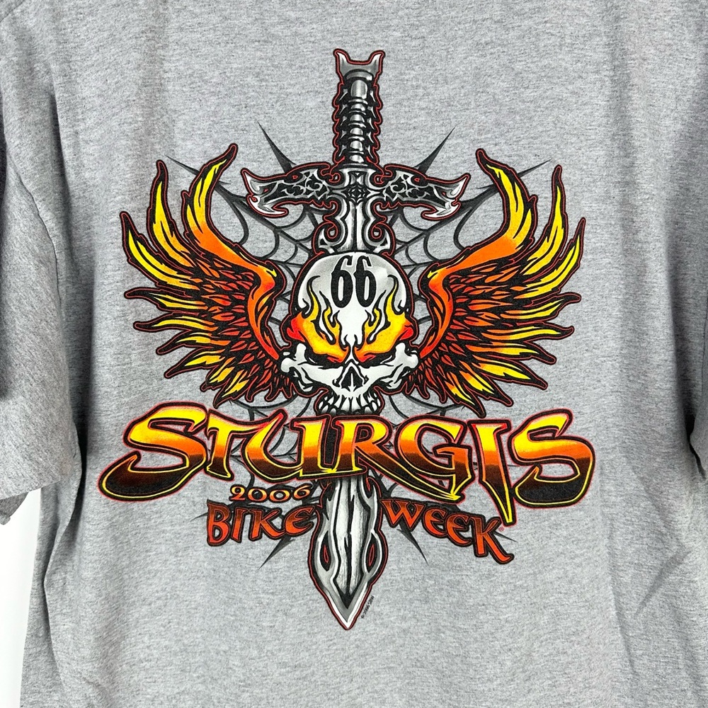 Y2K Sturgis Bike Week Motorcycle Bike T Shirt XL Grey Skulls Flames - Picture 2 of 8